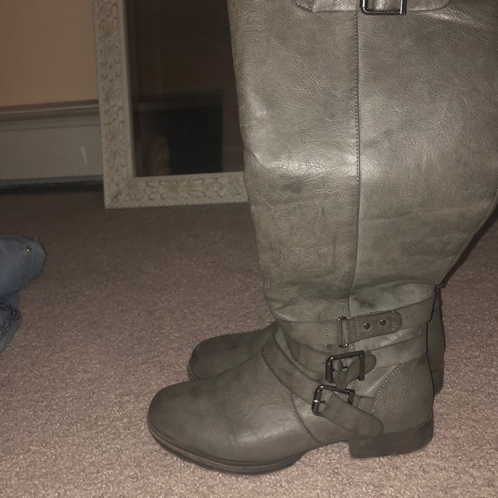 Grey over the knee boots